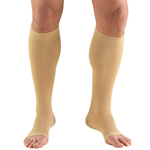 Truform 20-30 mmHg Compression Stockings for Men and Women, Knee High Length, Open Toe, Beige, Medium