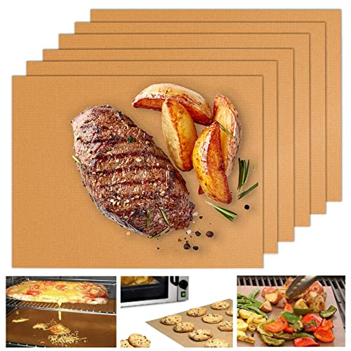 UBeesize Copper Grill Mats for Outdoor Grill, Set of 6 Heavy Duty Grill Mats, Non Stick BBQ Grill Mats & Baking Mats, Resuable and Easy to Clean, Works on Gas Charcoal and Electric BBQ-15.75 x 13 Inch