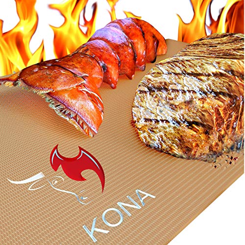 Kona Copper Grill Mats - Ultimate Grill Mats for Outdoor Grill, Nonstick, BBQ Grill Mat for Gas, Pellet, & Charcoal Grills, The Essential BBQ Mat for Every Grilling Enthusiast. Set of 2, 0.30mm Thick