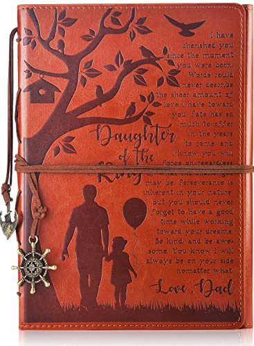 Father to Daughter Gifts Leather Writing Journal from Dad with Inspirational Quotes - Retro Tree of Life Faux Birthday Wedding Graduation Back to School Personal Diary, Travel, Writers Notebook Brown