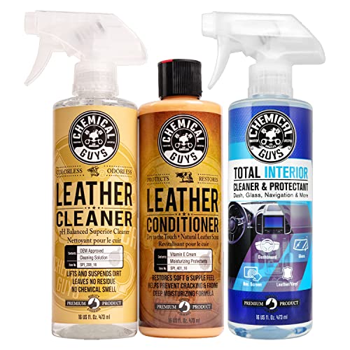 Chemical Guys SPI_109_16TILeather Cleaner and Conditioner Complete Leather Care Kit (16 fl oz) + SPI22016 Total Interior Cleaner & Protectant, (16 fl oz) 3 Items