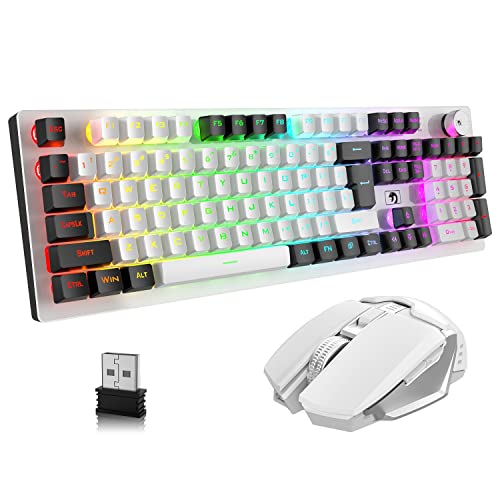 FELICON Rechargeable 2.4G Wireless Keyboard and Mouse Combo Suspended Keycap Mechanical Feel Backlit Gaming Keyboard & Mouse Adjustable Breathing Lamp for Laptop Computer and Mac