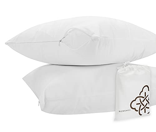 BIOWEAVES 100% Organic Cotton Breathable Pillow Protectors GOTS Certified with Zipped Closure  Standard, 20 x 26 inches, 2-Pack