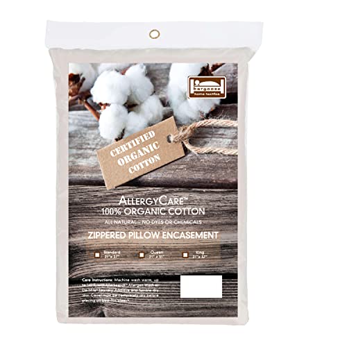 BARGOOSE | AllergyCare Zippered Organic Cotton Pillow Protector | Woven Zippered Pillow Protector | Natural (Standard)