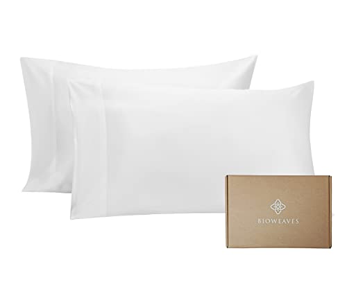 BIOWEAVES 100% Organic Cotton Pillow Cases 300 Thread Count Soft Sateen Weave GOTS Certified  Standard/Queen Size, Set of 2, White