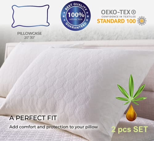 Cotton and Hemp Pillow Covers Queen Size Set of 2, Organic Pillow Protectors Zippered 2 Pack, Hypoallergenic GOTS Certified, Zippered, Noiseless Encasement