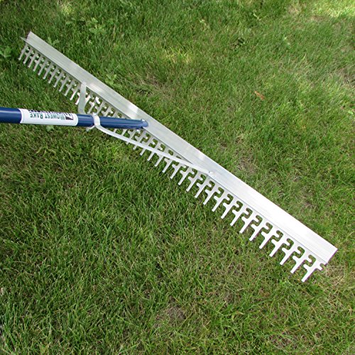 Super 4-Ft Wide Heavy Duty Rake with Extendable 16-Ft Long Handle for Seaweed Beach screening Landscaping Raking and More (16.5 Foot Handle)