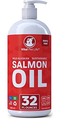 Salmon Oil for Dogs & Cats (32oz) - Fish Oil Omega 3 EPA DHA Liquid Food Supplement for Pets, All Natural, Supports Healthy Skin & Coat, Joint & Bone Health, Natural Allergy & Inflammation Defense