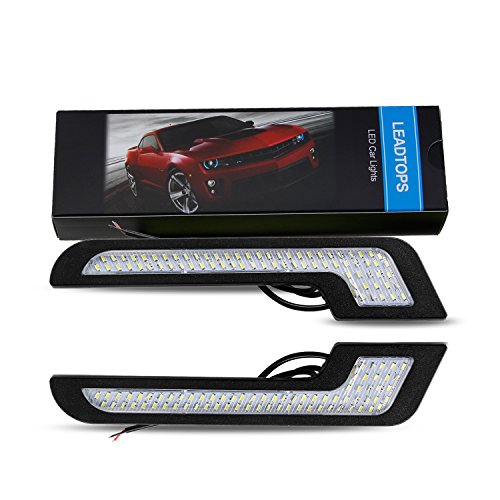 LEADTOPS Daytime Running Lights LED White Light L-Shape Strips 72 SMD Glass LENS with Back Sticker 12V DRL 6W DIY LED Lamp 100% Waterproof,1 Year Warranty (2 Pack)