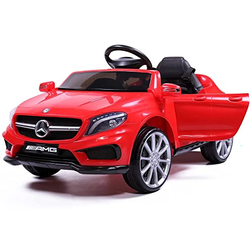 TOBBI Licensed Mercedes Benz Car for Kids,Ride on Cars with 2.4G Remote Control,Double Doors, 5 Point Safety Belt,LED Lights,Red