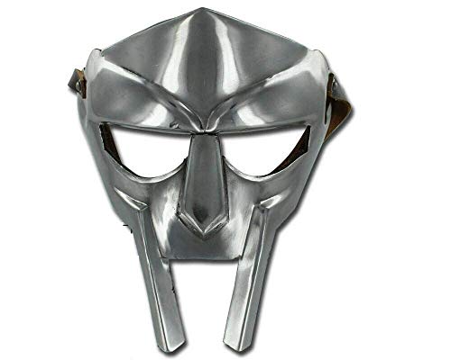 Halloween Medieval Gladiator Costume Mask 18g Re-Enactment Adult Custom Crafted MF Doom Handmade (Silver)