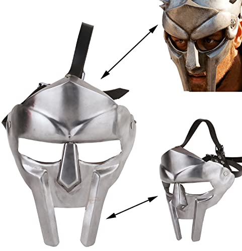 Bhartiya Handicrafts MF Doom Roman Gladiator Mask Mad-Villain Viking Steel Silver Armor Replica Medieval Re-Enactment Hand-Forged SCA LARP Stander Mask for Face