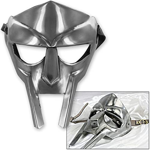 AnNafi MF Doom Mask Roman Gladiator Helmet Face Mask | Medieval Armor Steel Costume 18g | Re-Enactment Steel Viking MASK Silver