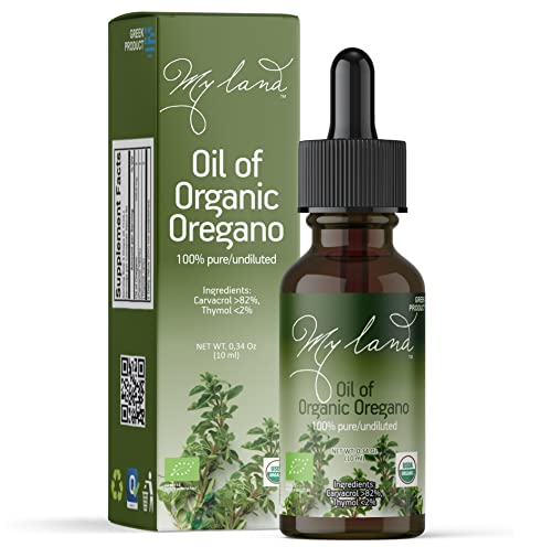 MY LAND Organic Oil of Oregano, Pure/Undiluted, with 82% min Carvacrol (0.34 fl. oz/10ml)