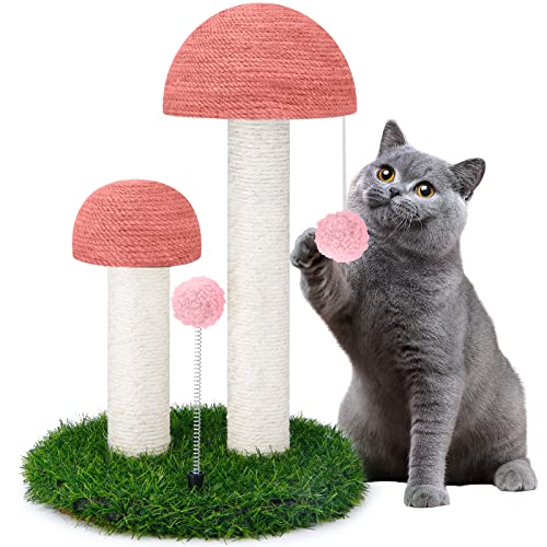 Odoland Cat Scratching Post Mushroom Natural Durable Sisal Board Scratcher for Kittys Health and Good Behavior, Furniture Scratch Deterrent Accessories for Cats Pink