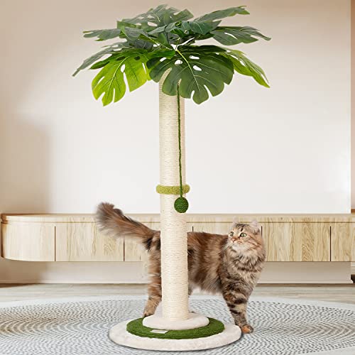 Meowoou Cat Scratching Post, Scratching Post with Hanging Ball and 35 inches Tall Cat Scratching Post with Sisal Rope for Indoor Large Cat Scratching Post for Large Cats and Kittens