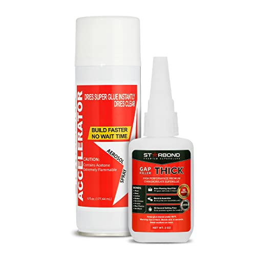 Starbond 2 oz. Thick CA Glue with 6 oz. Aerosol Activator Bundle (Premium Cyanoacrylate Super Glue) for Mitre Joint Bonding, Woodworking, Carpentry, Archery Fletching