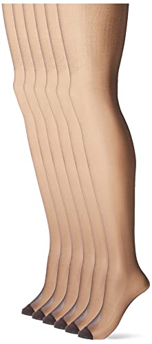No nonsense womens Ultra Sheer Regular Pantyhose With Reinforced Toe Hosiery, Jet Black - 6 Pair Pack, B US