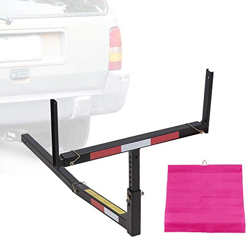 HECASA 2 in 1 Foldable Truck Bed Extender 750lbs Load Capacity Extension Rack Hitch Mount Truck Bed Extension for Ladder Rack Kayak Canoe Lumber Long Pipes w/Flag