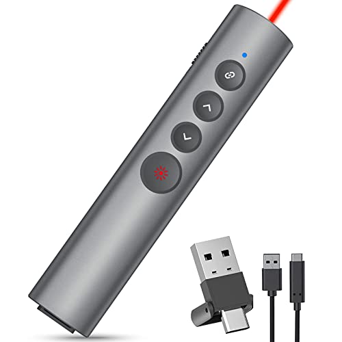 MIPREZT Rechargeable Presentation Clicker for Powerpoint, Wireless Presentation Remote, Laser Pointer for Presenter, USB-C & USB-A for PPT/Keynote/Google Slides/Classroom, Mac/Windows/Linux (RYY75)