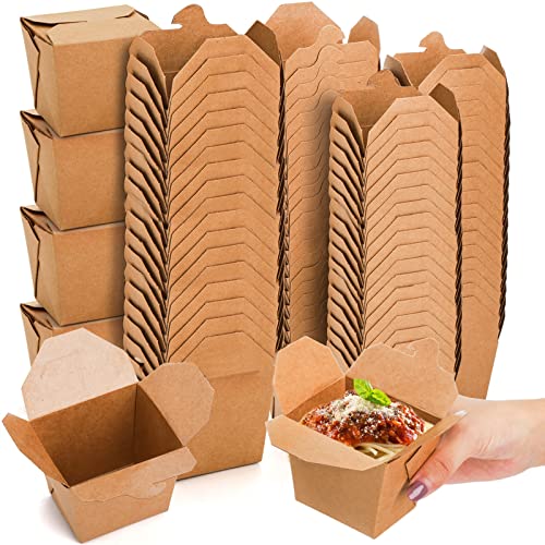 DEAYOU 100 Pack Mini Takeout Boxes Paper, 8 OZ Chinese Take Out Food Containers, Kraft Small To Go Box, Recyclable Brown Cardboard Food Pails for Meal, Party, Leak and Grease Resistant, Microwaveable