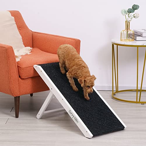 SweetBin 18" Tall Adjustable Pet Ramp - Small Dog Use Only - Wooden Folding Portable Dog & Cat Ramp Perfect for Couch or Bed with Non Slip Carpet Surface - 4 Levels Height Adjustable Up to 90Lbs