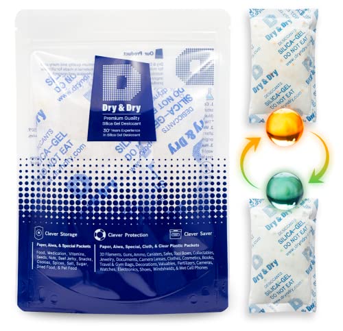 Dry & Dry 100 Gram [25 Packets] Food Grade Orange Indicating(Orange to Dark Green) Mixed Silica Gel Packets, Dehumidifiers, Silica Gel, Desiccants - Rechargeable Moisture Absorbers, Silica Gel Packs