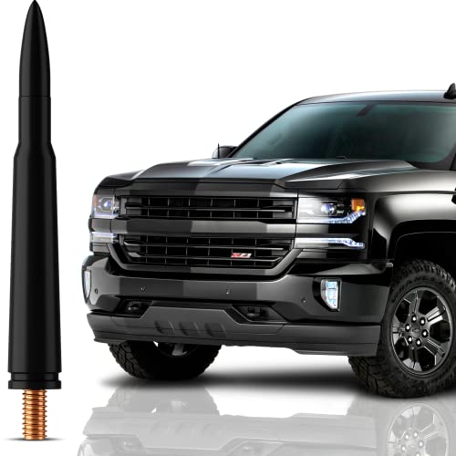 Bullet Antenna Mast for Chevy Silverado (1999-2022) - Highly Durable Premium Pickup Truck Antenna - Car Wash-Proof Radio Antenna for FM AM - Black, 30 Caliber Design - Chevrolet Silverado Accessories