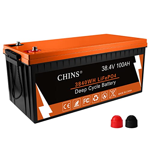 CHINS Bluetooth LiFePO4 Battery Smart 36V 100AH Lithium Battery Perfect for Golf Carts, Boat, Peak Current 500A, Mobile Phone APP Monitors Battery SOC Data, Support Low Temperature Cut-Off Function