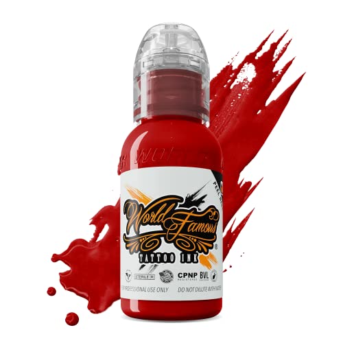 World Famous Tattoo Ink - Paul Rogers Red Tattoo Ink - Professional Tattoo Ink & Tattoo Supplies - Skin-Safe Permanent Tattooing in Bold Shades - Vegan & Non-Toxic (1 oz)
