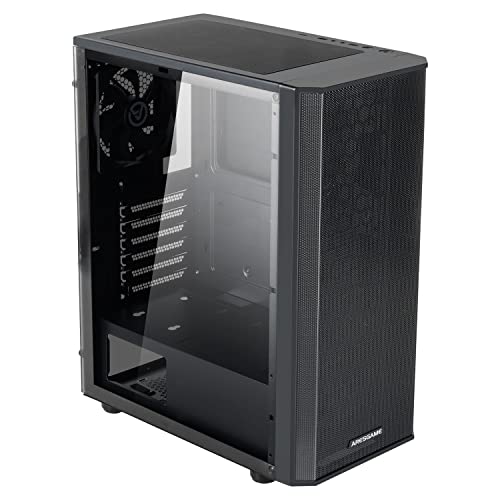 ARESGAME at-M1 Mid-Tower PC Case, Transparent Side Panel and ATX/M-ATX Support, Liquid Cooling Support up to 240mm Radiator, Black