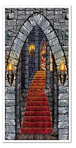 Beistle Indoor/Outdoor Plastic Castle Entrance Door Cover for Medieval Theme Decoration Halloween Party Supplies, 30" x 5', Multicolored