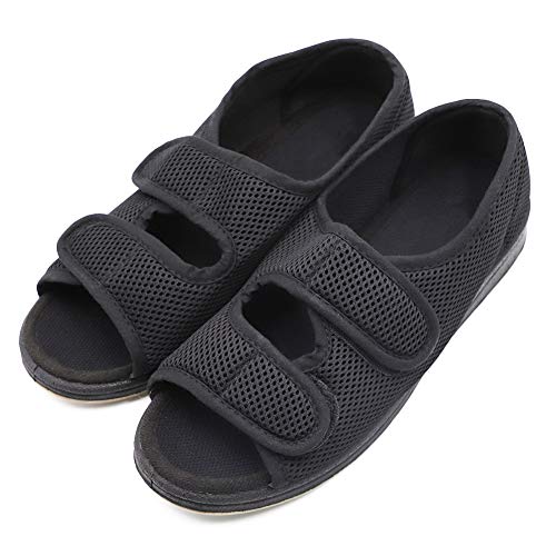 Woman Diabetic Shoes, Extra Wide Width Open Toe Sandals, Adjustable Arthritis Edema Slippers for Elderly Women Black