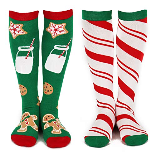 Knee High Christmas Socks for Women 2 Pack - Funny Novelty Holiday Long Socks for Ladies (Cookies & Candy)