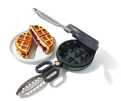 Wonderffle Stuffed Waffle Iron, Belgian-Style Waffle Maker, Dual Nonstick Pans, Easy Release, Cool-to-the-touch Handles, Gas and Electric Stovetop Compatible, 5" Diameter, 2" Thick Waffles, Black
