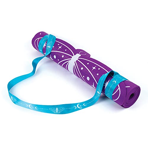 Three Cheers for Girls - Celestial Yoga Mat & Carrying Strap - Kids Yoga Mat - 24" x 60" Purple Yoga Mat for Girls, Tweens & Teens Ages 6-8-10-12-14-16