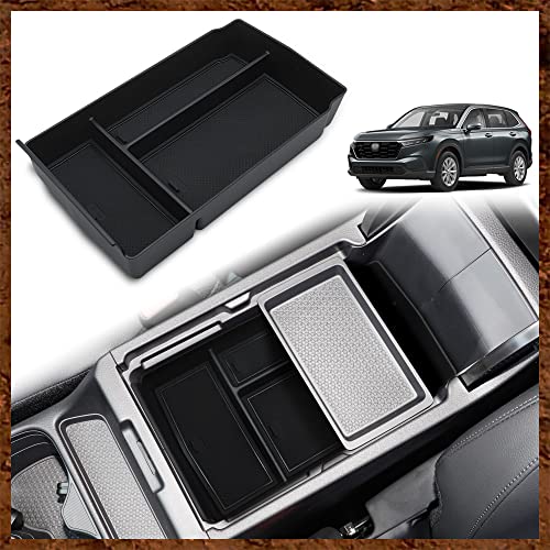 Muslogy for CR-V 2023 Center Console Organizer Armrest Tray Storage Box Divider Insert ABS Material Interior Accessories Glove Pallet Compatible with Honda CRV 2023 (Black)
