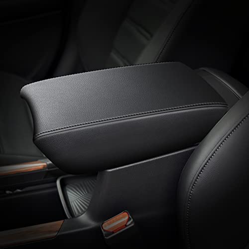 AOMSAZTO Automotive Center Console Cover for Honda CR-V Faux Leather Car Armrest Cover Seat Box Protector Custom Fit Compatible for CRV Car Accessories (2017-2022, Black with Black line)