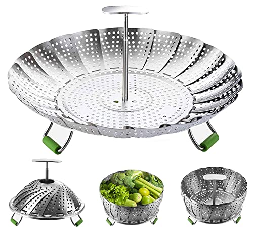 Steamer Basket, Veggie Steamer Basket for Cooking Stainless Steel Folding Vegetable Steamer Insert with Extending Removable Center Handle Expandable to Fit Various Size Pot(7" to 11")