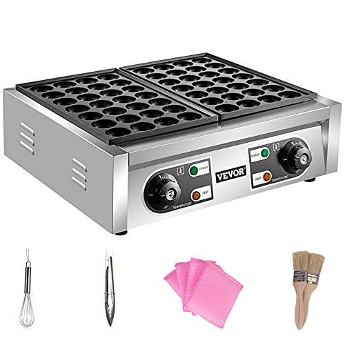 VEVOR Commercial Takoyaki Maker, 56PCs Japanese Octopus Fish Ball Machine, 2kW Heating Takoyaki Grill Maker, Octopus Meatball Machine w/ 2 Non-Stick Plates, Fish Ball Maker w/Independent Temp Control