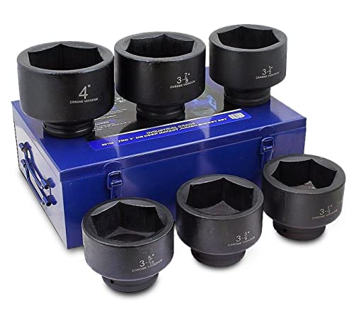 Stark 1" Drive Jumbo Shallow Impact Socket Set SAE Sockets 6-piece (3-1/4" - 4") Cr-Mo Steel with Case