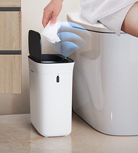 FESIOM Automatic Bathroom Trash Can with Lid 4 Gallon [Smaller Size, Larger Capacity] Slim Smart Trash Can Touchless Motion Sensor 16L Electric Plastic Narrow Trash Can for Bathroom Bedroom Kitchen