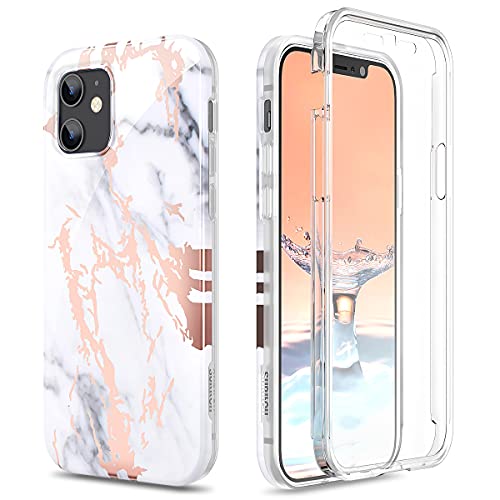 SURITCH iPhone 12 Case/iPhone 12 Pro Case, Built-in Screen Protector Full-Body Protection Shockproof Rugged Bumper Protective Cover for iPhone 12/12 Pro 6.1 inch, Gold Marble