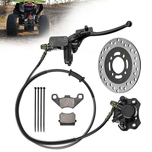 RUTU Brake Master Cylinder Caliper Left Hand Rear Mini Bike Brake Kit, 53" Brake Hose Brake Pads 160mm Disc Brake, Compatible with Kazuma Roketa BMS Taotao 50cc, 70cc, 90cc, 110cc, 125cc ATV, Black