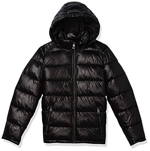 GUESS mens Mid-weight Puffer Jacket With Removable Hood Down Alternative Coat, Black, Medium US