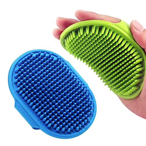 2 PCS Dog Bath Brush Dog Grooming Brush, Lilpep Pet Shampoo Bath Brush Soothing Massage Rubber Comb with Adjustable Ring Handle for Long Short Haired Dogs and Cats