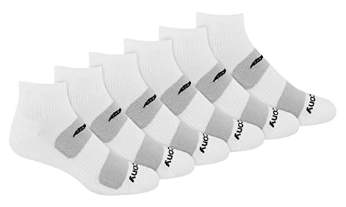 Saucony Men's Multi-Pack Mesh Ventilating Comfort Fit Performance Quarter Socks (6 & 12, White (6 Pairs), Shoe Size: 8-12