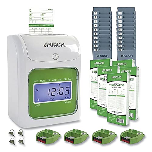 uPunch Ub1000 Electronic Non-Calculating Time Clock Bundle, LCD Display, Beige/Green