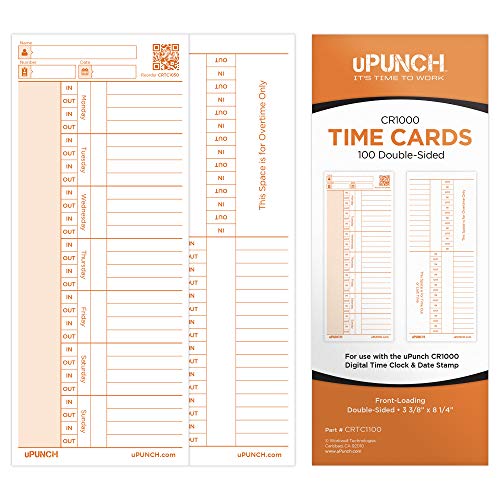 100 uPunch Time Cards for CR1000 Digital Time Clock & Date Stamp