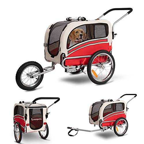 Sepnine Leonpets 3 in 1 pet Dog Bike Trailer Bicycle Trailer with a 12" Jogger Wheel and a 6" Stroller Wheel of red Color 20303